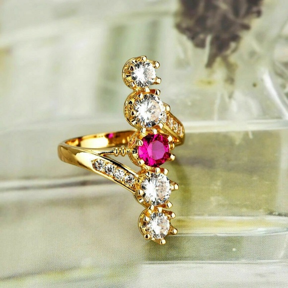 18k Yellow Gold Plated Round Cut Ruby Ring - Picture 2 of 4